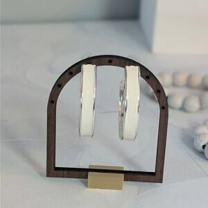 Classy Bold Vintage 1980s Pierced Silver-Tone Large 2" White Hoop Earrings